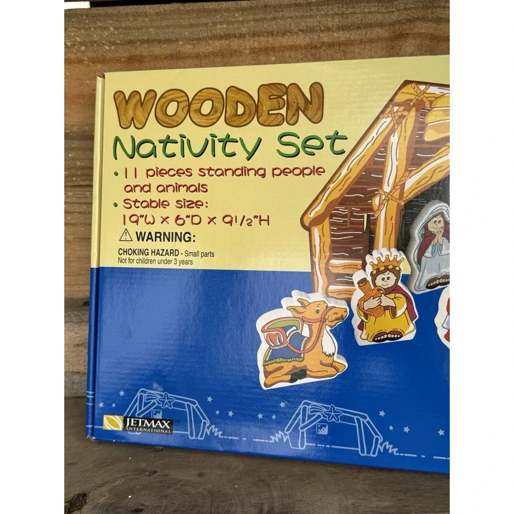 Nativity Set Childs Playset Religious Education 12pc Wooden Chunky Jesus‎ Birth